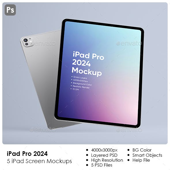 Floating iPad Pro 2024 Screen Mockups