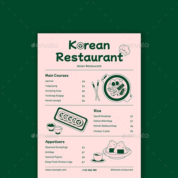 Pink Green Retro Asian Cuisine Food Restaurant Menu