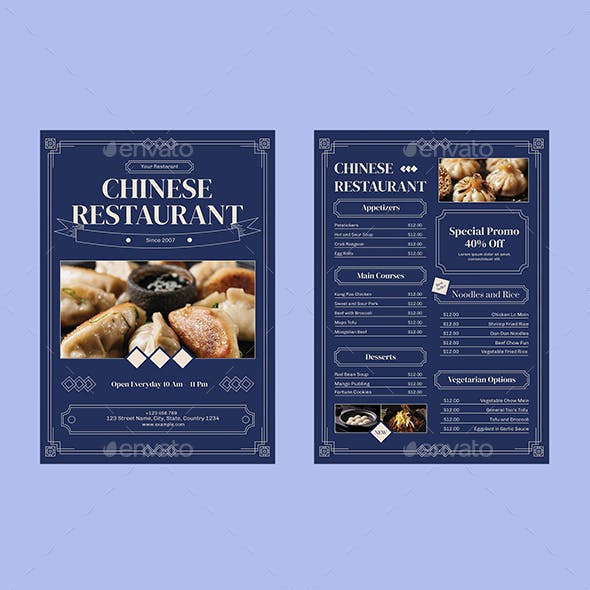 Blue Cream outline Chinese Restaurant Menu