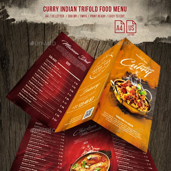 Curry Indian Trifold Food Menu US Letter & A4