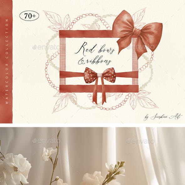 Red Bows & Ribbons Watercolor Collection