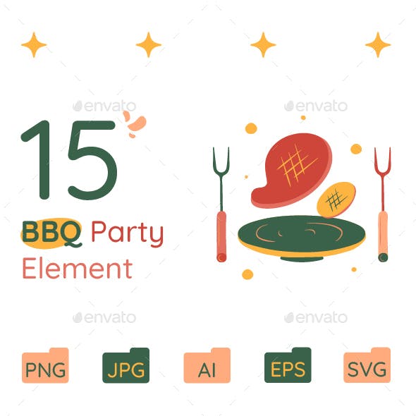 Red Yellow Hand Drawn BBQ Party Element Pack