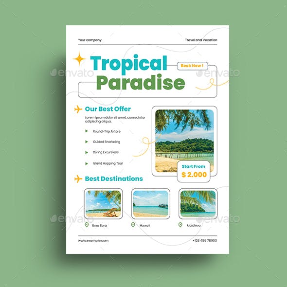 White Blue Yellow Creative Tropical Tour Promotion Flyer