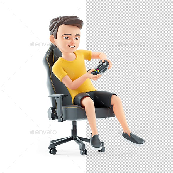3D Boy Playing Video Game