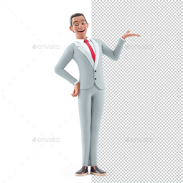 3D Character Businessman Showing Something with his Hand