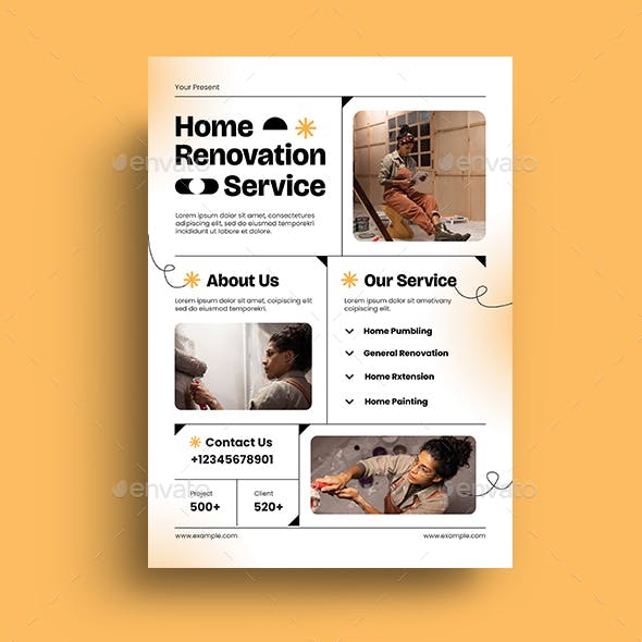 White Orange Creative Renovation Promotion Flyer