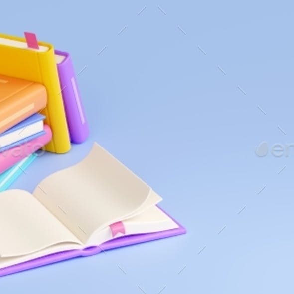 Stack of Closed and Open Books with Bright